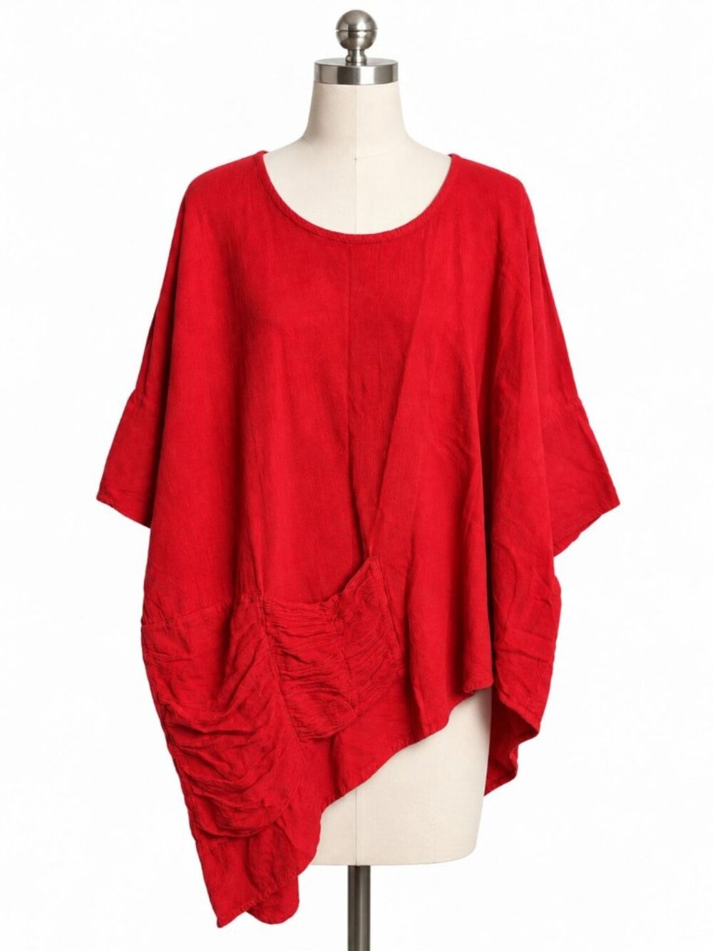 Oh My Gauze Faith Tunic Top Red Cotton Sharkbite Hem Pocket Oversized Size 3 XXL